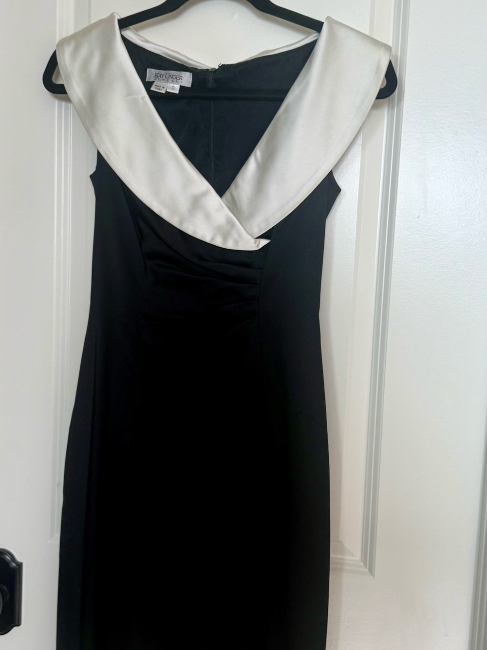 Kay Unger Black Midi Dress with Ivory Collar